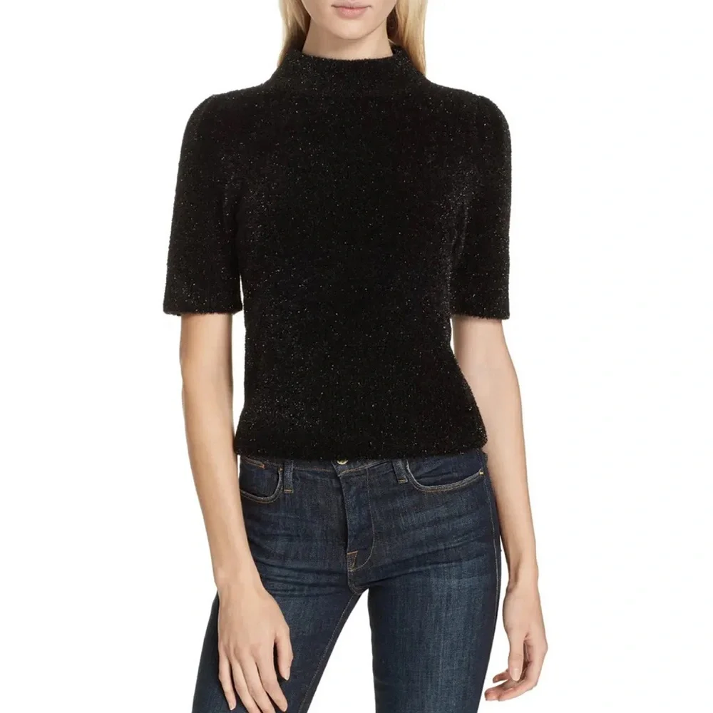 Kate Spade Metallic Black Texture Short Sleeve Sweater